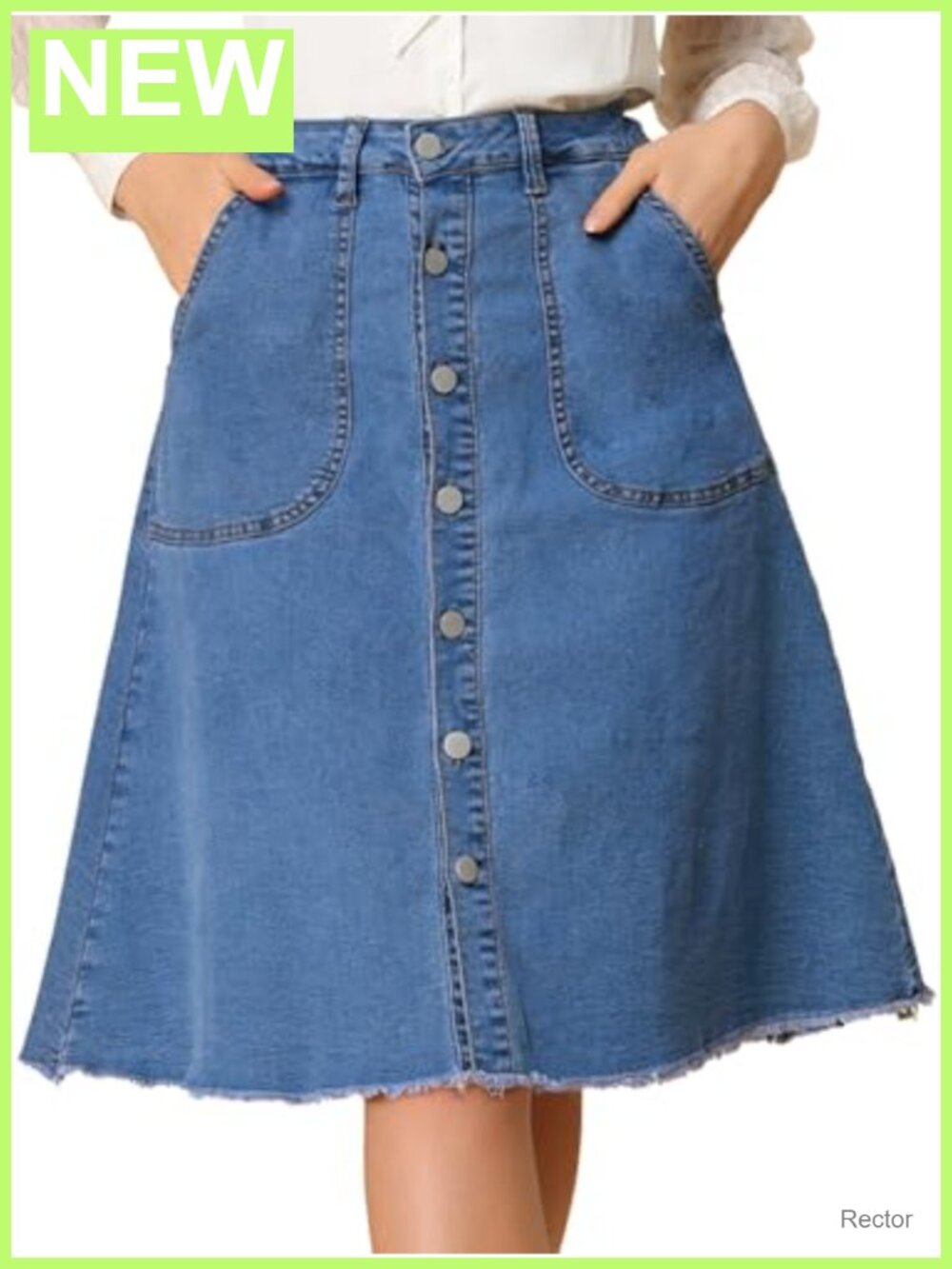 Allegra K Women's Denim Skirt Knee Length A Line Buttons